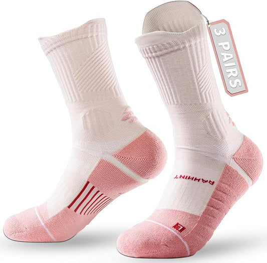 Coolmax Compression Running Socks for Women 3 Pairs, Anti-Blister Moisture Wicking Boot Crew Cushion Athletic Workout Socks