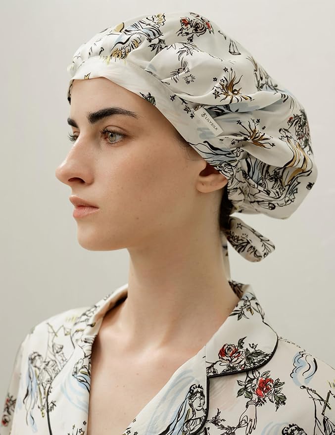 LilySilk 100% Mulberry Silk Bonnet Silk Night Sleep Cap Adjustable Hair Wrap for Sleeping Libra
