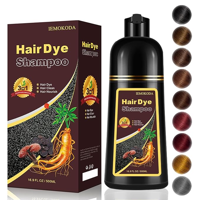 Dark Wine Red Hair Dye Shampoo, 100% Gray Hair Coverage for Men & Women, Instant and Long-lasting Hair Color Shampoo in Minutes, 3 in 1 Pure Plant Extract Natural Hair Dye Kit for All Hair Types