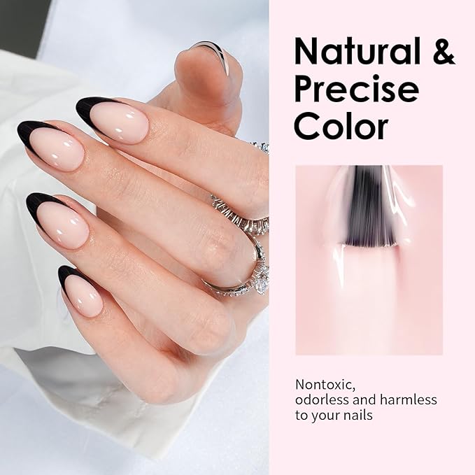 Canvalite Black French Tip Press On Nails, 30Pcs Short Press on Nails Almond Reusable Acrylic Fake Nails with Glue & Glue Remover Easy to Use Manicure Kit for Women