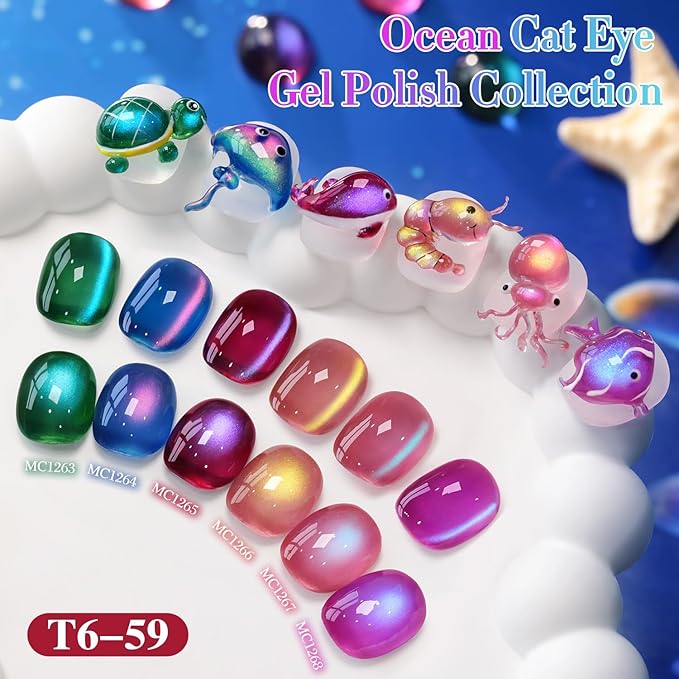 Double Rhythm Jelly Glass Cat Eye Gel Polish with Magnet 15ML Holographic Glitter Shimmer Translucent Sheer Color Magnetic Nail Polish Salon DIY at Home (Burgundy Purple-MC1265)