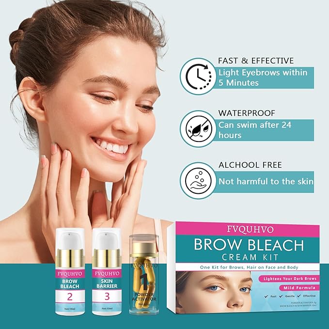 Eyebrow Bleach, Brow Bleach Kit, Eyebrow Color Lightening Cream for Women, Long Lasting Brow Bleaching Cream Kit for Lightening Dark Brow Colors, Quick & Easy Works for All Brow Types, 5 Applications