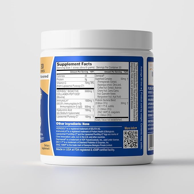 Smooth Skin, Hair, Nails, Joint & Gut Support | Collagen Fusion+ 7-in-1 Powder with VERISOL® Peptides, ImmunoLin® IgG, Dermaval®, PureWay-C®, Hyaluronic Acid & Probiotics | Unflavored 30 Servings