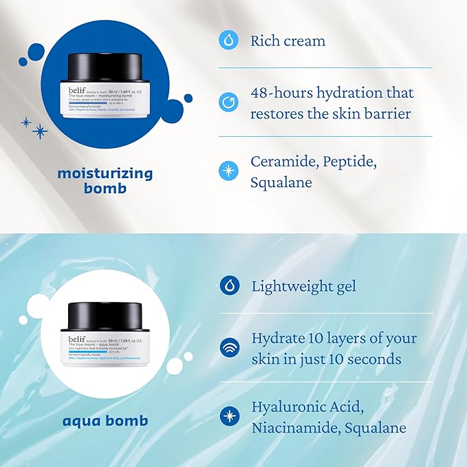 belif Moisturizing Bomb – Daily Ceramide Moisturizer with Peptide & Squalane, 48hr Hydration & Anti-Aging Cream, Milky & Lightweight, Restores Skin Barrier, Korean Skincare, 3.3 fl oz (100ml)