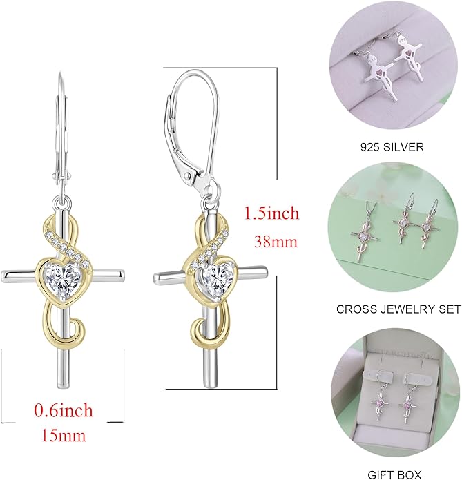 Starchenie Women's Note Cross Earrings Sterling Silver Treble Clef Leverback Earring Music Note Jewelry for Music Lover