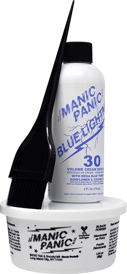 MANIC PANIC Blue Lightning Hair Bleach Kit - 30 Volume Developer + Bleach Powder Hair Lightener Lifts up to Five Levels And Eliminates Orange Tones - Vegan And Cruelty Free