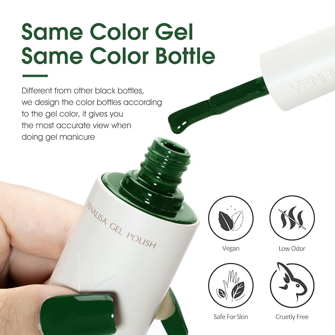 VENALISA Emerald Green Gel Nail Polish, 1 Pcs Dark Green Gel Polish Color High Gloss Soak Off U V Nail Manicure Salon and DIY at Home Gifts for Women