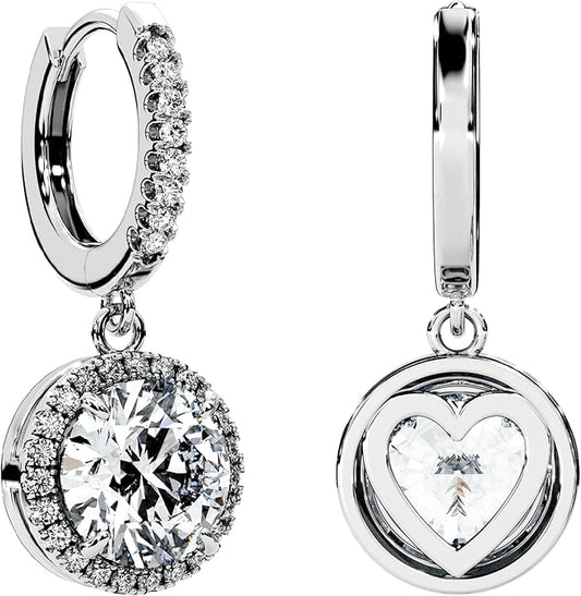 Moissanite Diamond Drop Earrings for Women Halo Solitaire S925 Rodium Vermeil Sterling Silver Dangle for Wife Girlfriend Mom Gifts for Her Daughter on Birthday Wedding Anniversary