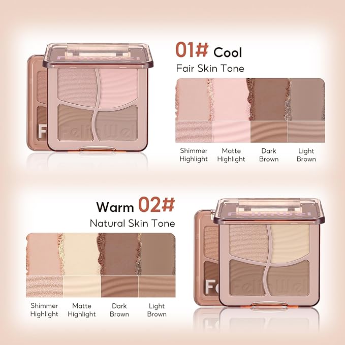 FelinWel Highlight Contour Makeup Palette Effortless Blending Matte Shimmer Highlighter Palette and Bronzer Powder for Warm Toned Skin