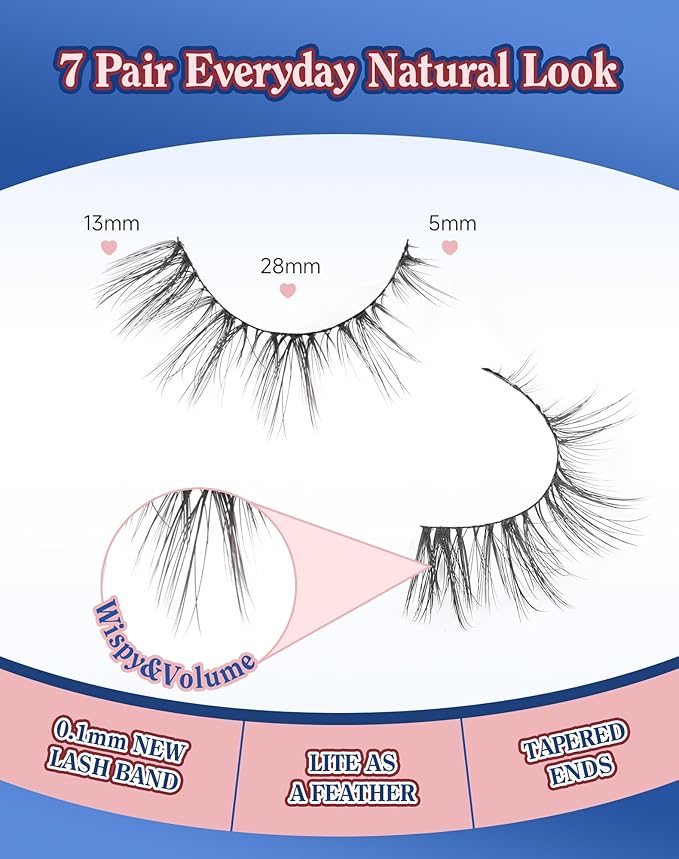 Cat eye Lashes Natural Wispy Lashes Everyday Natural Look Flared Eyelashes False Eye Lashes Soft Fluffy Lashes False Eyelashes 7 Pairs D93