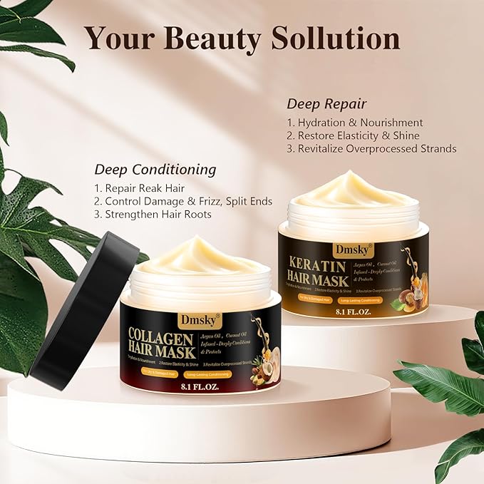 Dmsky 2 Pack Hair Mask for Damaged Hair - 16.2 Fl OZ Collagen Hair Mask & Keratin Hair Treatment-Hydrating,Repairing,Nourishes Deep Conditioning Hair Masks for All Hair Types