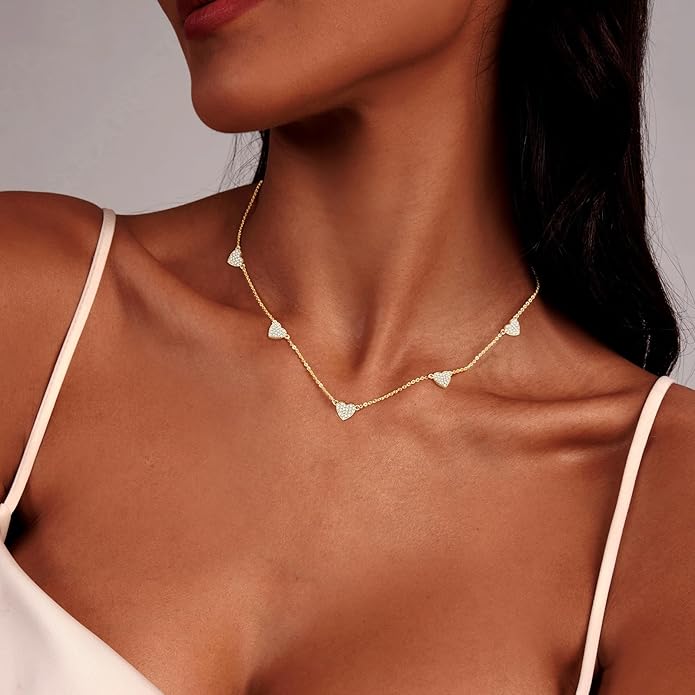Luxval Diamond Pendant Gold Necklace for Women，Dainty 18k Gold Plated Choker Necklaces Simple Gold Jewelry Gifts for Women Girls