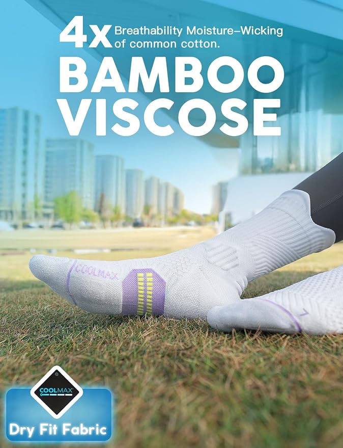 Juclise Womens Coolmax Bamboo Viscose Compression Running Crew Socks, Moisture-Wicking Anti-Blister Hiking&Gym Athletic