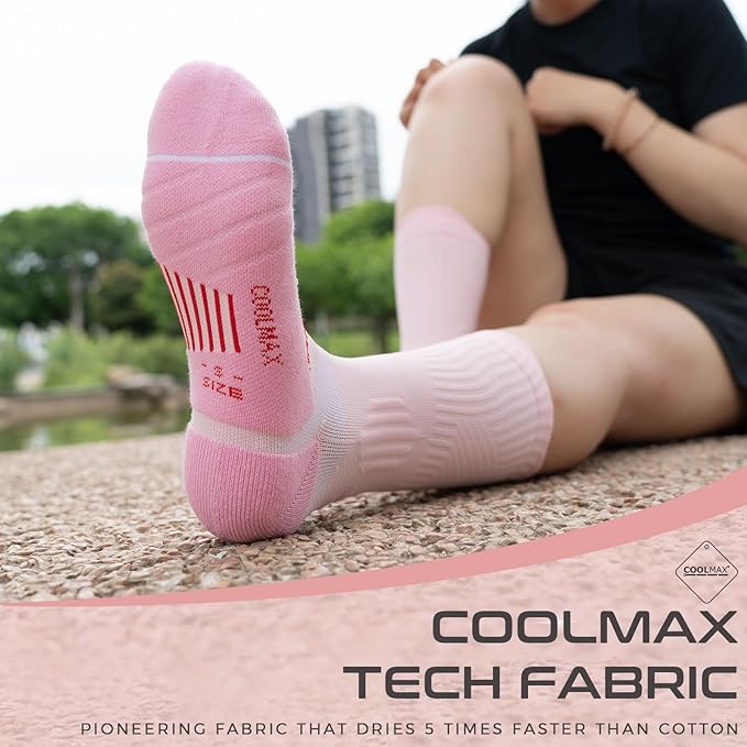 Coolmax Compression Running Socks for Women 3 Pairs, Anti-Blister Moisture Wicking Boot Crew Cushion Athletic Workout Socks