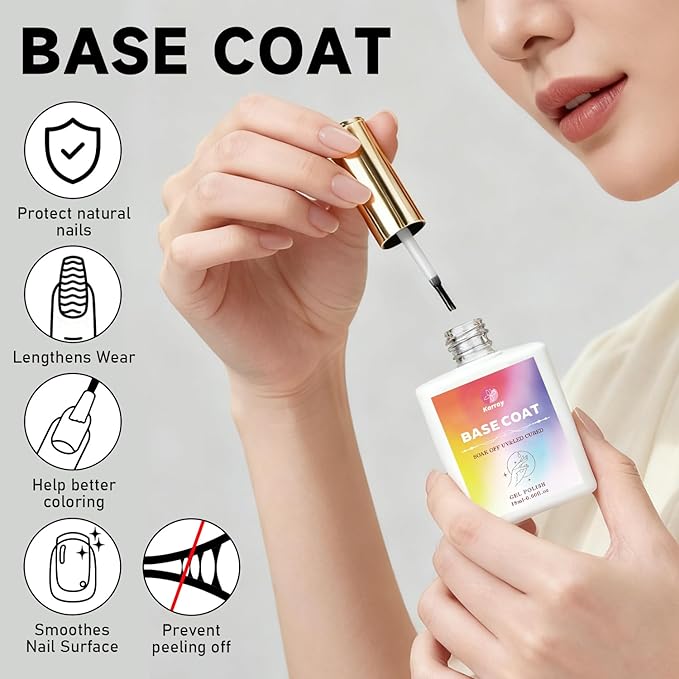 Karroy Gel Nail Polish Base Coat, Ultra Adhesive Clear Foundation Gel Long-lasting Soak-off, UV/LED Nail Lamp Cured, Nail Art DIY for Home & Salons, 1PC 18ml