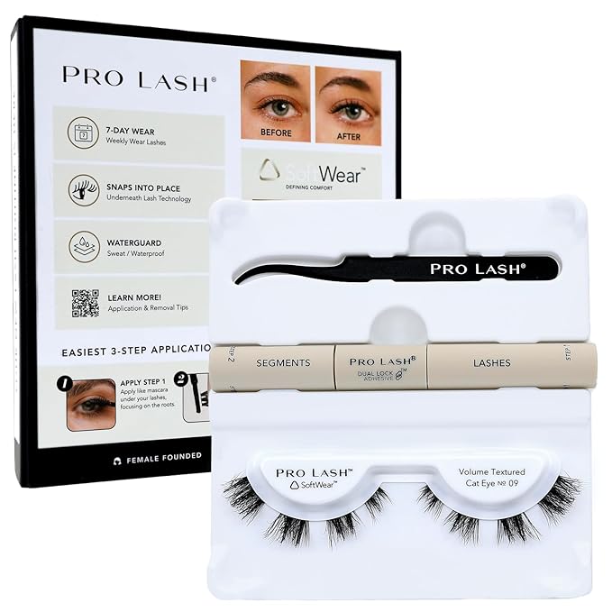 Pro Lash SoftWear Mini Lash Clusters Kit - Seamless, Lightweight Lashes - 7-Day Cluster Eyelash Extensions - False Eyelashes Plus Adhesive and Tweezers - Volume Textured Cat Eye No. 09 Black