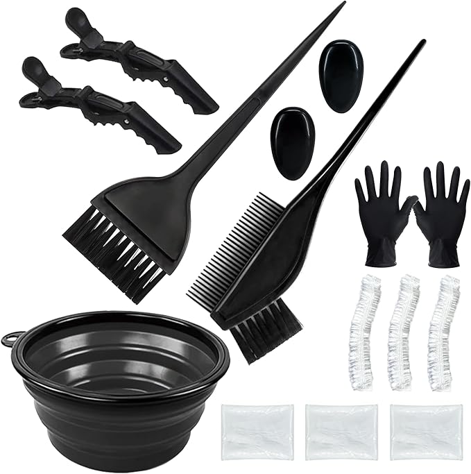 Alelusaida Hair Dye Brush and Bowl Set, 15 Pcs Hair Bleach Kit with Coloring Tools, Black