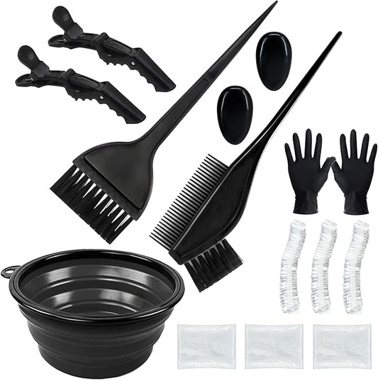 Alelusaida Hair Dye Brush and Bowl Set, 15 Pcs Hair Bleach Kit with Coloring Tools, Black