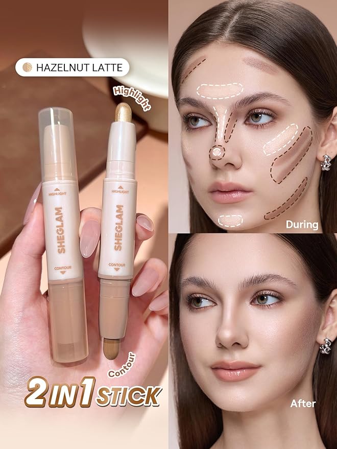 SHEGLAM 2-in-1 Contour & Highlight Stick Cream Waterproof Contour Stick-Hazelnut Latte