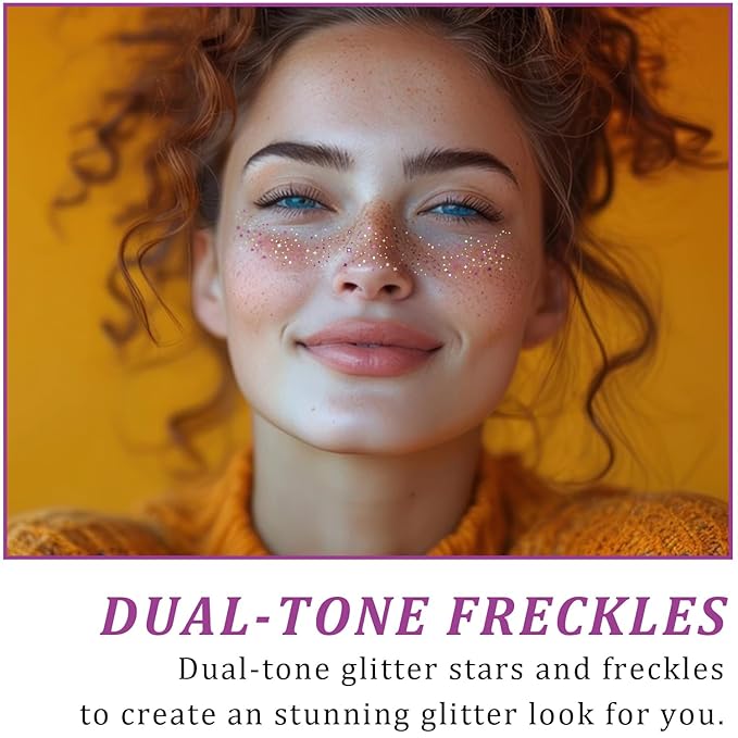 8 Pcs Purple and Silver Face Makeup Patches, Purple and Silver Glitter Freckles Face Tattoo, Sparkle Makeup Patches, Waterproof Face Temporary Tattoos for Women