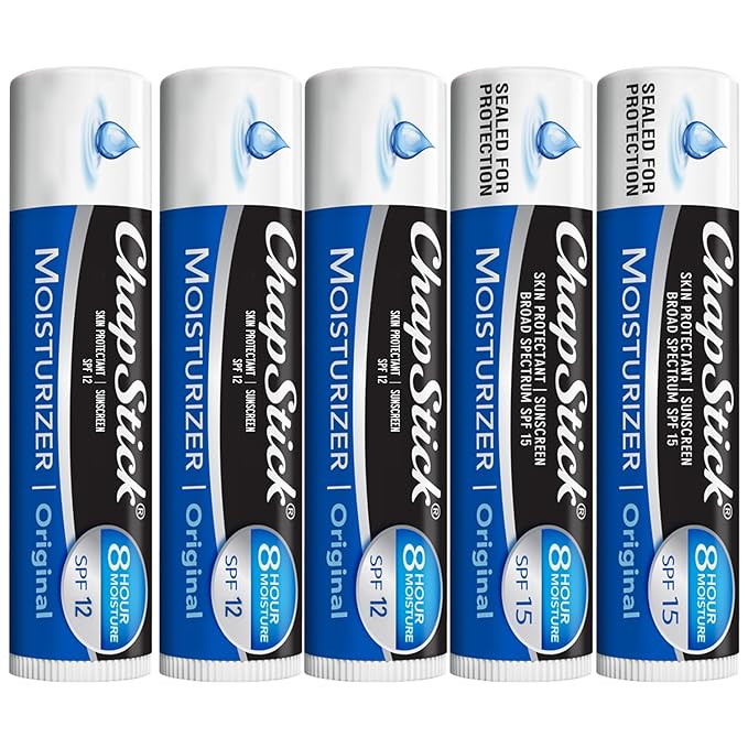 ChapStick Moisturizer 2-in-1 Lipcare 5-Pack (SPF 12 & 15) – Original Lip Balm with Broad Spectrum SPF, Aloe & Vitamin E, 0.15 Oz Ea
