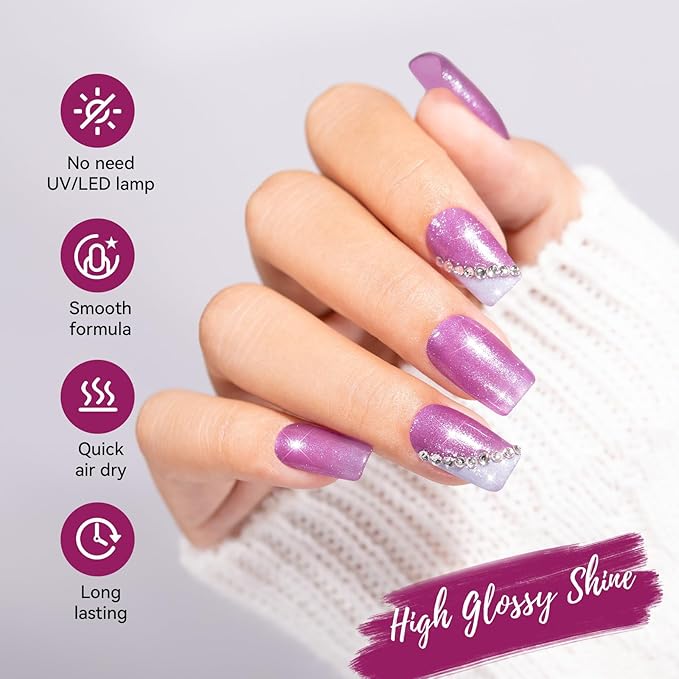 Nailshion Purple Sparkle Nail Polish, Mermaid Shimmer Shades Fingernail Polish Duo, Caster Oil Enriched, Non-Gel, Vegan, Opaque, Quick Dry Lilac Glitter DIY Nail Art Gift for Women Girls