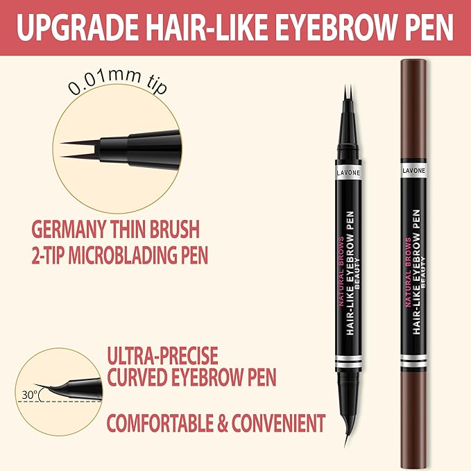 LAVONE Hair-Like Eyebrow Pen Makeup kit, Eyebrow Pencils for Women with Waterproof Microblading Eyebrow Pencil, Eyebrow Pomade, Eyeliner and Eyebrow Brush, Create Full, Natural Brows, Auburn