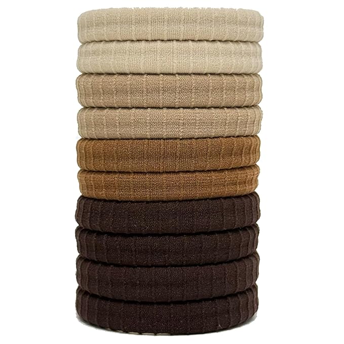 Jseng 10Packs Seamless Hair Ties for Women - Soft No Damage Elastic Hair Accessories for Thick Curly Hair - Neutral Brown