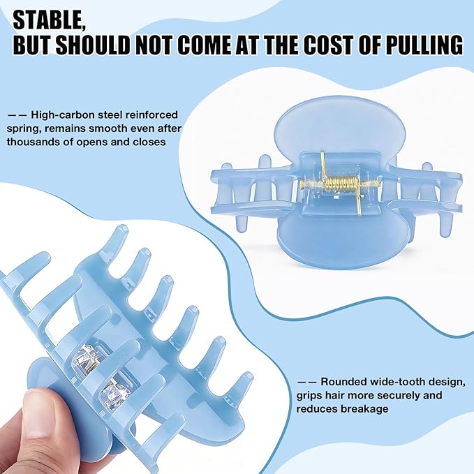 Big Hair Claw Clips for Thick Hair, Nonslip Large Blue Hair Clips Acetate, Celluloid Butterfly Jaw Clips, Strong Hold for Women