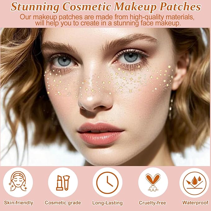 Boko 10Pcs Face Glitter Freckles, Silver Freckle Temporary Tattoos for Girl Women Freckle Makeup, Waterproof Metallic Glitter Makeup Patches for Festival Concert Party Rave Accessories