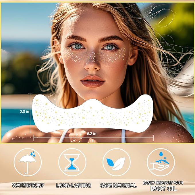 8 Pcs Gold Face Makeup Patches, Gold and Silver Glitter Freckles Face Tattoo, Glitter Freckles, Sparkle Makeup Patches, Waterproof Face Glitter Temporary Tattoos for Women
