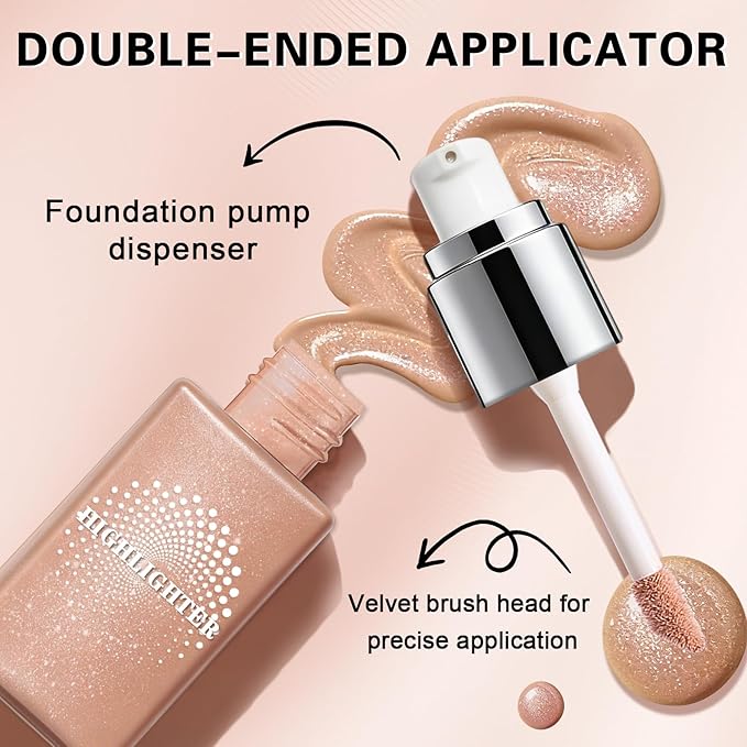 Liquid Highlighter Makeup, Cream Glassy Highlighter for Face Natural Glow Finish Illuminator Buildable Long Lasting Illuminating Glow Makeup - 02 Medium Glow