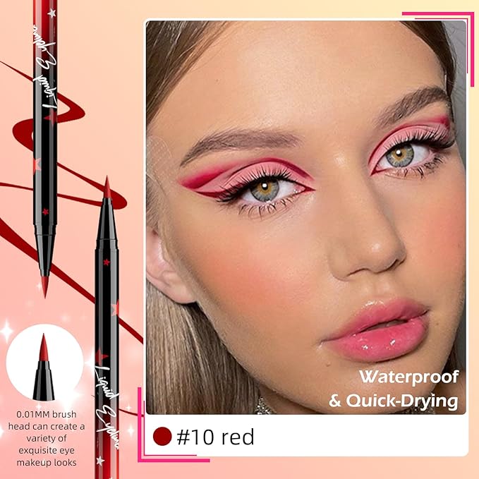 Red Matte Liquid Eyeliner Pen, Waterproof Smudge Proof Eye Liner Pencil, Brown Liquid Liner for Face Body Paint, Long Lasting & Quick Dry Bright Colorful Eyeliner Pen Eye Makeup #10