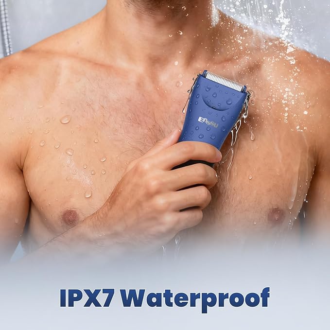 ENSSU Manscape Trimmer for Men, IPX7 Waterproof Body Hair Trimmer with Ceramic Blade & Spotlight, Rechargeable Electric Groin & Pubic Hair Trimmer, Wet or Dry Use Body Groomer for Legs/Chest