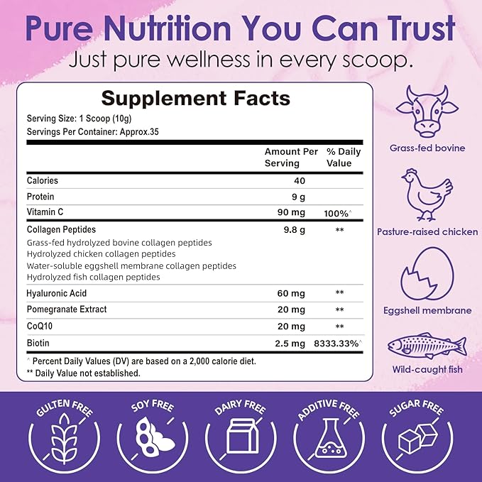 FoodiMed Multi Collagen Peptides Powder - Hydrolyzed Collagen with Vitamin C, Hyaluronic Acid & Biotin – Skin, Hair, Nails, Joint & Anti-Aging Support, 35 Servings