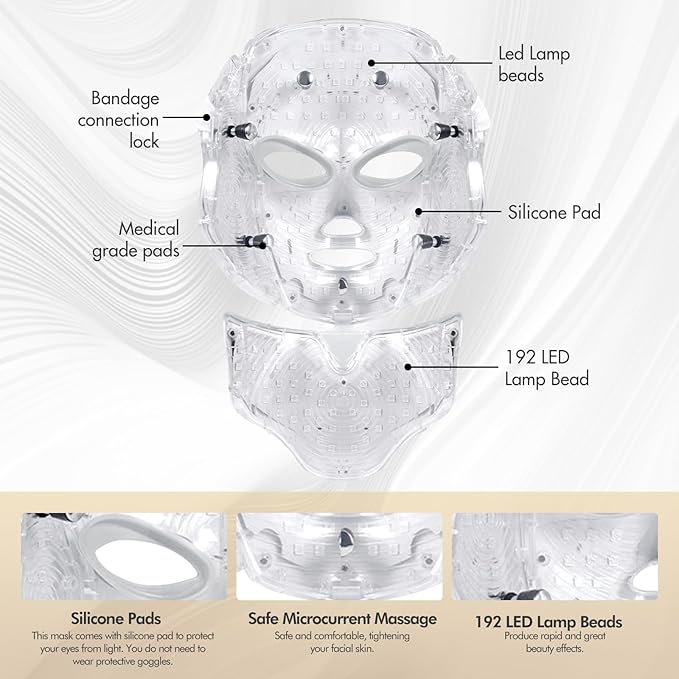 SDKWDH Red Light Photon Facial Mask with Remote Control, 7 Custom Modes with Infrared, Portable with Timer for Home Use