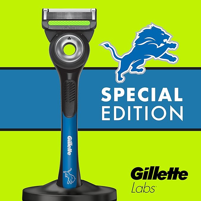 Gillette Labs Special NFL Lions Edition Shaving Razor for Men - 1 Handle, 4 Razor Blade Refills & Magnetic Stand, GilletteLabs with Exfoliating Bar