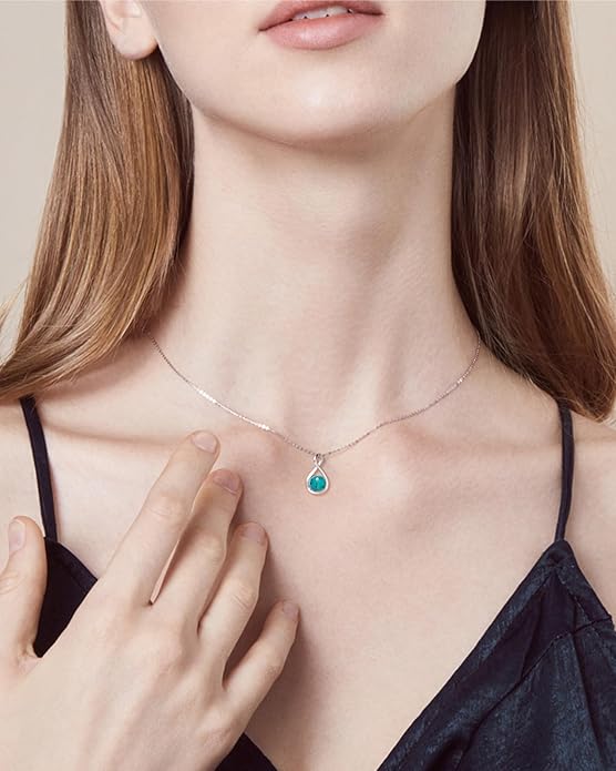 FANCIME 14K Solid Gold Birthstone Pendant with Sterling Silver Chain Infinity Gemstone Necklace Fine Jewelry Anniversary Birthday Christmas Gifts for Women Wife Her