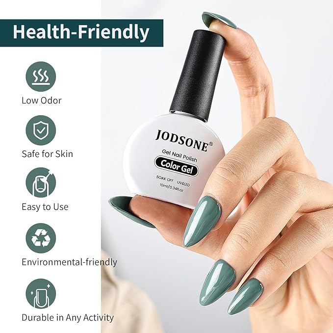 JODSONE Gel Nail Polish 10ml Grayish Pea Green Gel Polish Grey Green Nail Color Professional Finish Easy Application Low Odor Need U V Lamp Curing