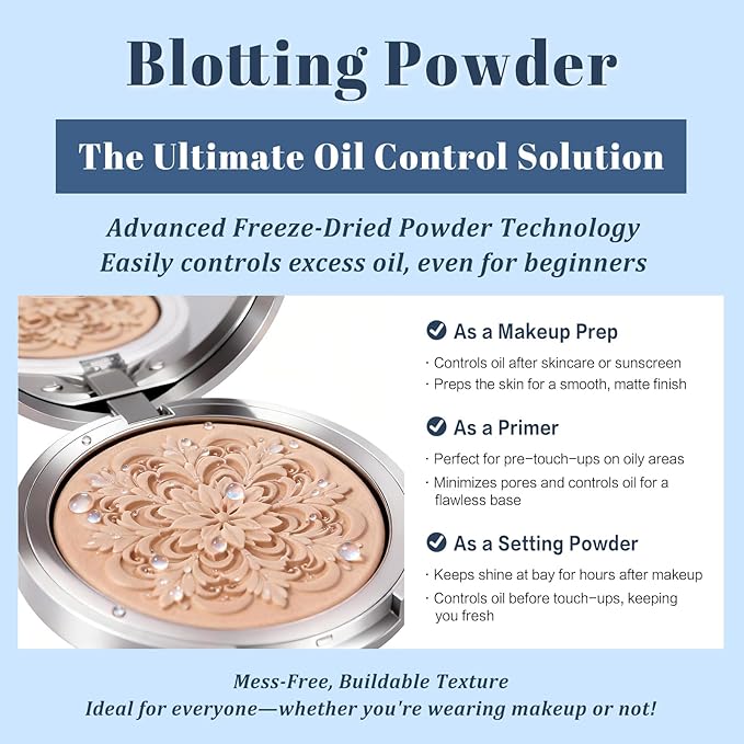 SuperFreeze Pressed Setting Powder, Freeze-Dried Skincare Powder for All-Day Oil Control, Pore-Blurring Matte Finish with Hyaluronic Acid & Niacinamide, Smooth Crease-Resistant Compact (Natural)