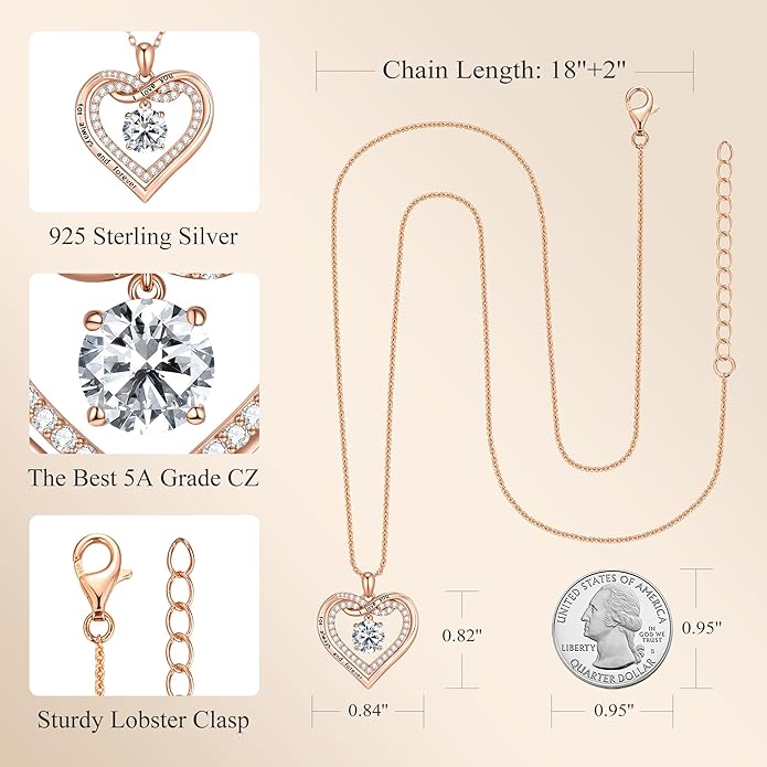 G&GEMSJEW Infinity Heart Birthstone Necklaces for Women, 925 Sterling Silver Jewelry, Pendant Heart Necklaces Birthday Anniversary Christmas Gift for Women Wife Mom Girlfriend Lady