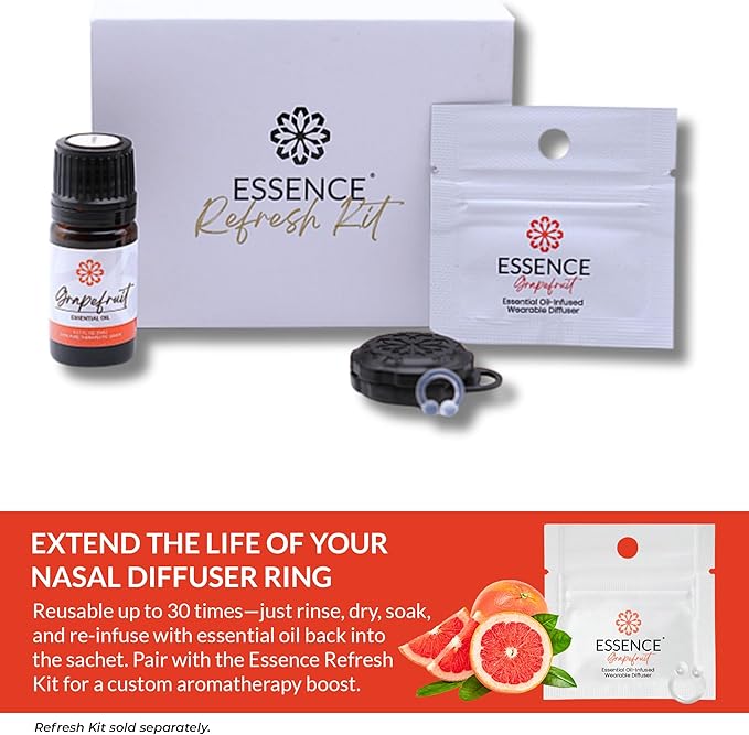 Essence Wearable Aromatherapy Nasal Diffuser – Grapefruit Essential Oil Nose Ring Silicone Inhaler for Stress & Mood Support - Made in USA & Travel-Friendly