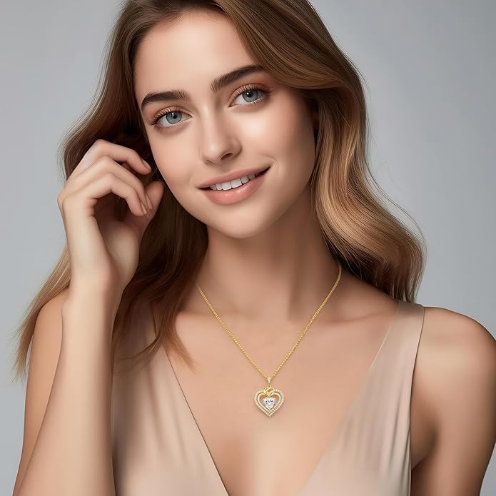 OOBEE Moissanite Heart Necklaces for Women, 1- 4 Carat Moissanite 925 Sterling Silver Gold Plating Fine Women Necklace，Ideal Anniversary Birthday Christmas Valentine Mothers Day Jewelry Gifts for Mom Wife Her Girlfriend