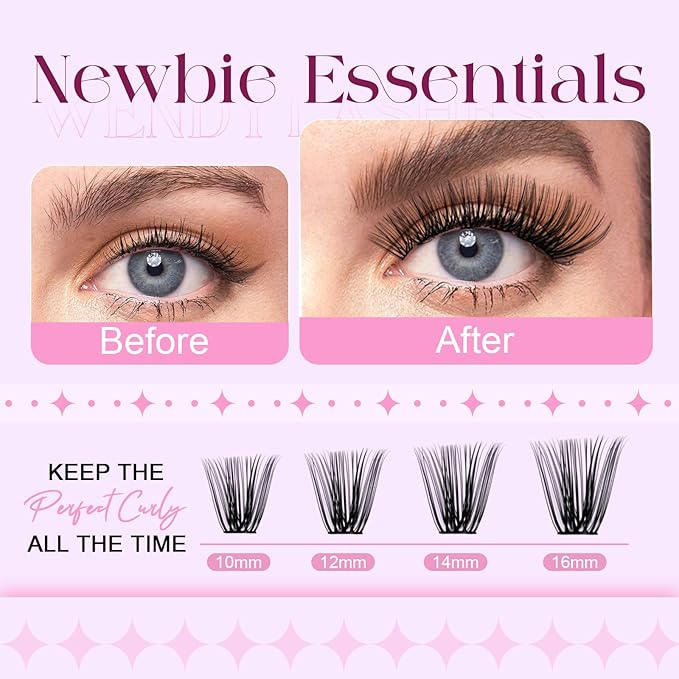 Lash Clusters Kit 30D+40D+50D+60D+80D+100D Wispy Individual Lashes Kit D-Curly Volume Lash Extensions 10-16mm Natural DIY Cluster Lashes Kit for Beginners