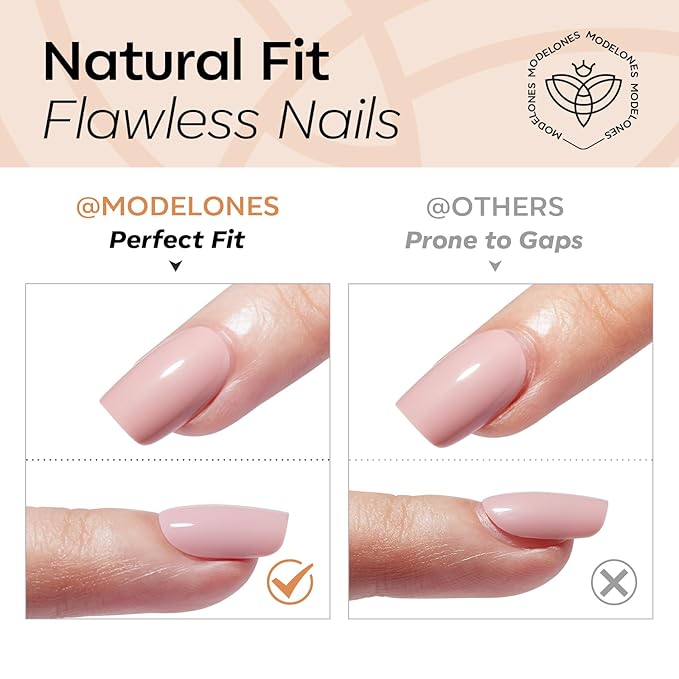 Modelones White Nude Press on Nails, Valentines Short Almond Fake Nails, Reusable Nail Kit with Nail Glue Adhesive Tabs Mini Nail File, Nails Press Ons 32Pcs 16 Sizes, Women Girl Gift
