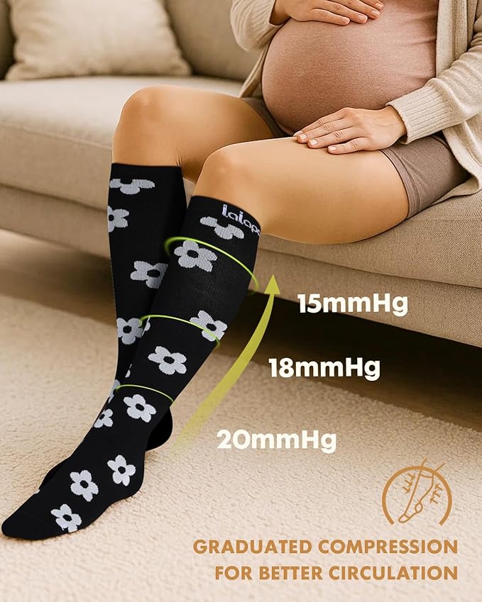 Lalapapa Thick Soft Cotton Compression Socks for Women Men 15-20mmHg Knee High Breathable Cotton Socks for All Day Comfort