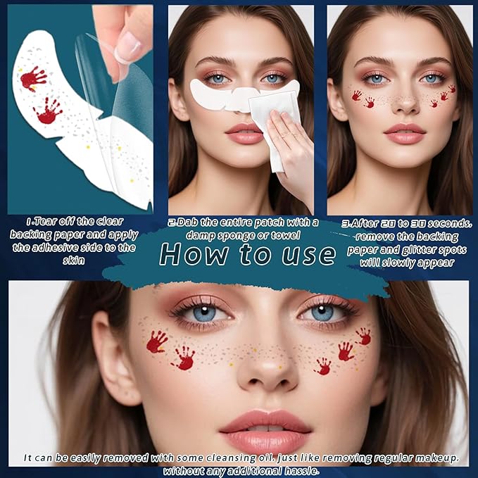 10Pcs Glitter Freckles Face Tattoo,Halloween Face Glitter Makeup Patches Horror Sparkle Freckles Patches Waterproof Makeup Speckles for Face Accessories Festival Rave