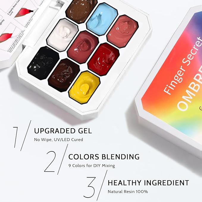 Karroy Christmas Gel Polish, 9 Colors Ombre Patting Gel Nail Polish Palette 100 Sponges 6 Brushes 1Grabber, Blending Color Gradient Painting Nails Art, No Wipe, UV/LED Cured (Set 04)