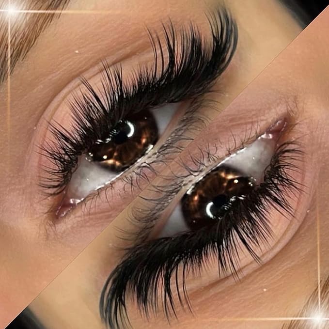 ALICROWN Mink Lashes Cat Eye Fairy Eyelashes Fuzzy Full False Eyelashes Wispy Fake Eyelashes Fox Eye Lashes Kit with Lash Bond and Seal 7 Pairs