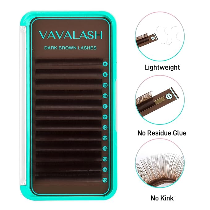 VAVALASH Colored Lash Extensions Dark Brown Eyelash Extensions 0.03 0.05 0.07 Volume Lash Extension 8-15mm Mixed Lashes C D Curl Premium color Lashes Extension(Dark Brown-0.07-D-8-15mm)